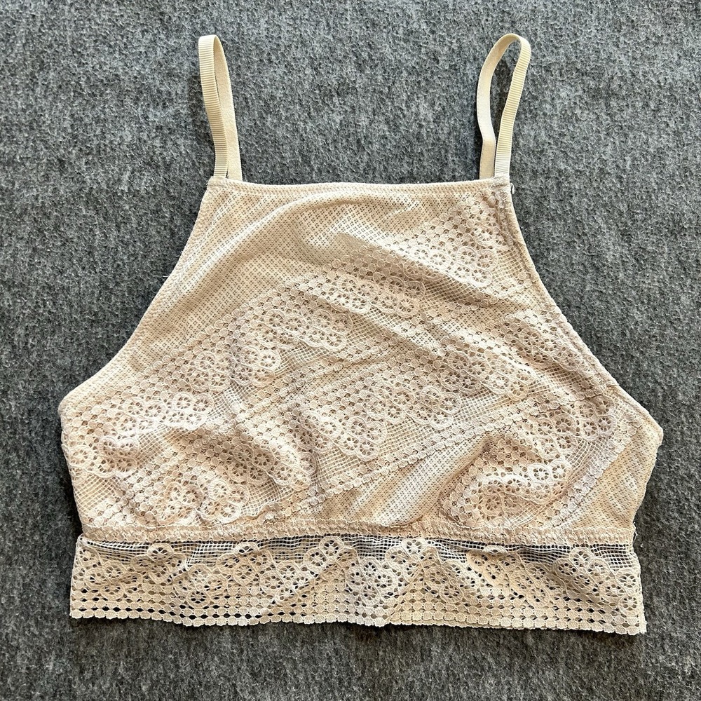 Aerie Bralette Women's Small Nude Sand High Neck Festival Top Fairy Boho Lace